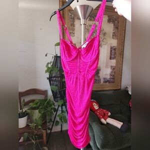 Fashionova Luscious Looks Embellished Mesh Mini Dress - Fuchsia XS